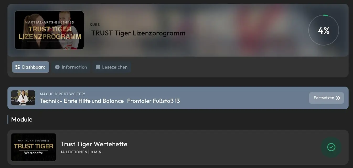 Kampfkunst-Unternehmens Lernsuite