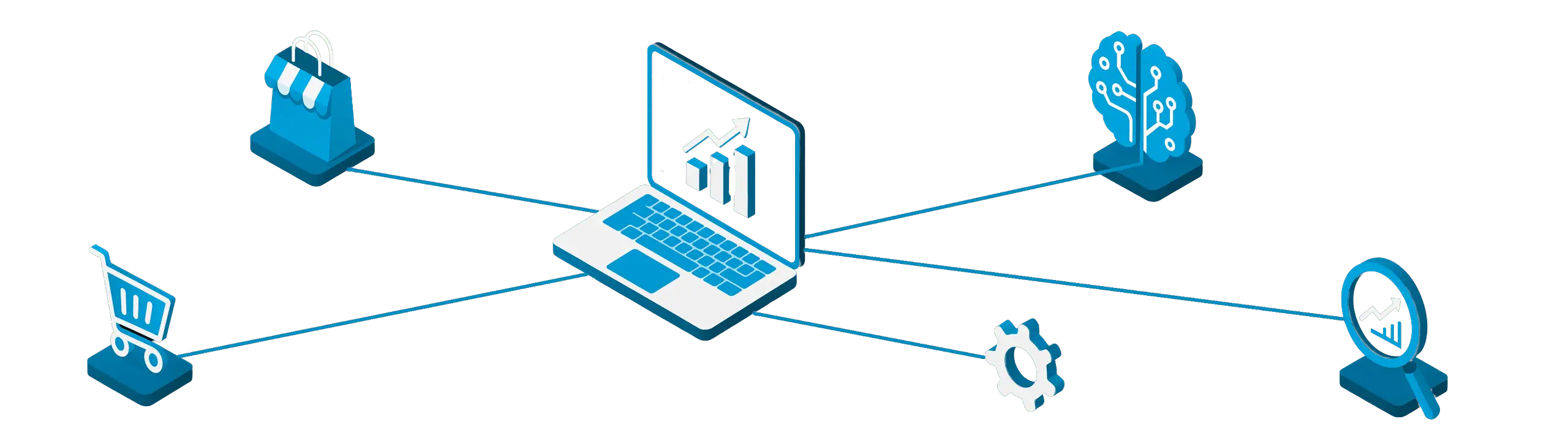 Illustration von AkiBytes umfassenden digitalen Lösungen mit Symbolen für Webdesign, KI-Automatisierung und SEO-Optimierung zur Steigerung des Unternehmenswachstums