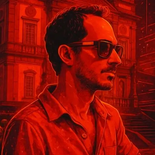 Stilisiertes, rot getöntes digitales Porträt von Mauricio, dem Automatisierungsexperten von AkiByte, als Symbol für technische Exzellenz