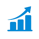 Blaues Balkendiagramm-Symbol zeigt Marketingwachstum und Analysen