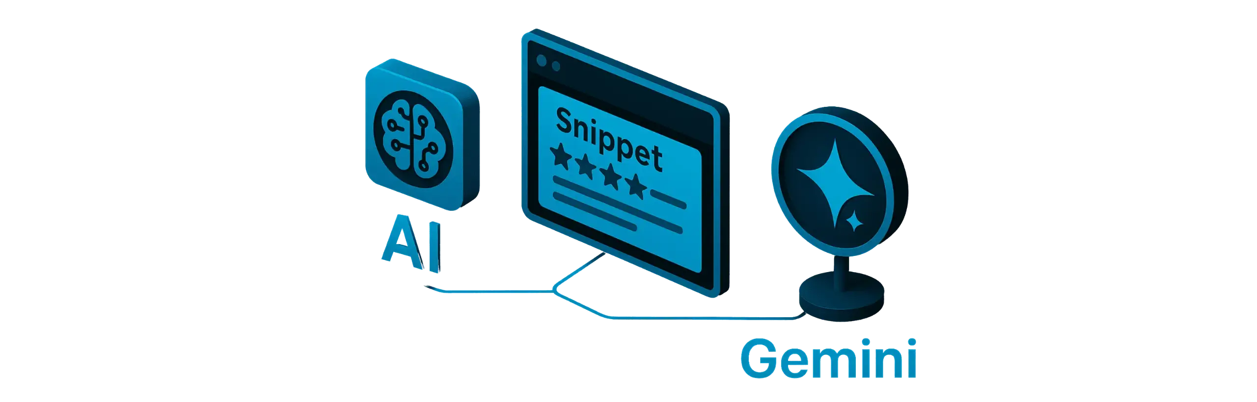 3D-Illustration des KI-gestützten Gemini-Systems von AkiByte zur Optimierung von Website-Snippets, SEO-Leistung und Suchmaschinen-Sichtbarkeit