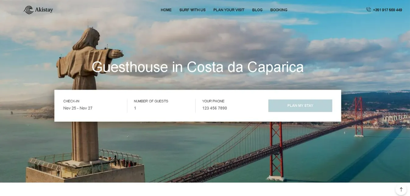 Startseite des Website von Akistay