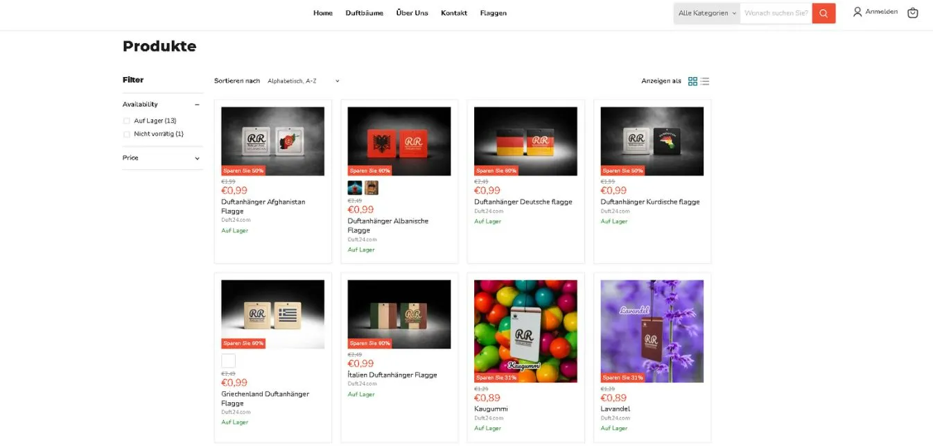 Produktübersicht im E-Commerce-Shop von DUFT24