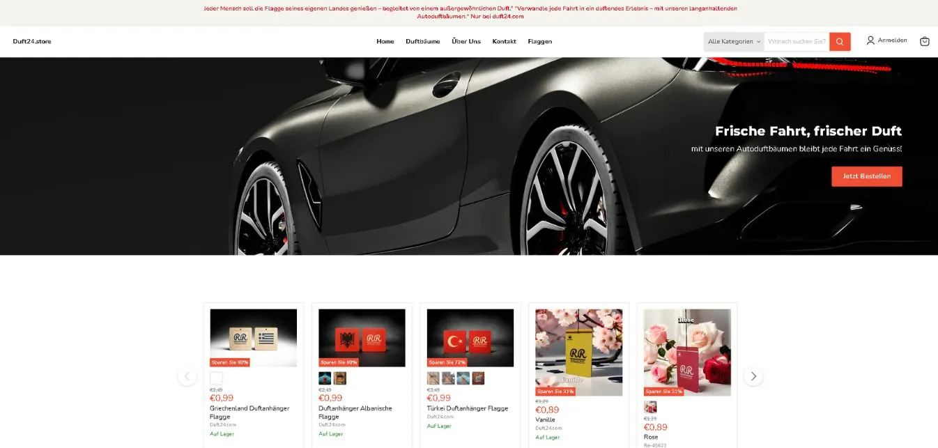 Startseite des Online-Shops von DUFT24