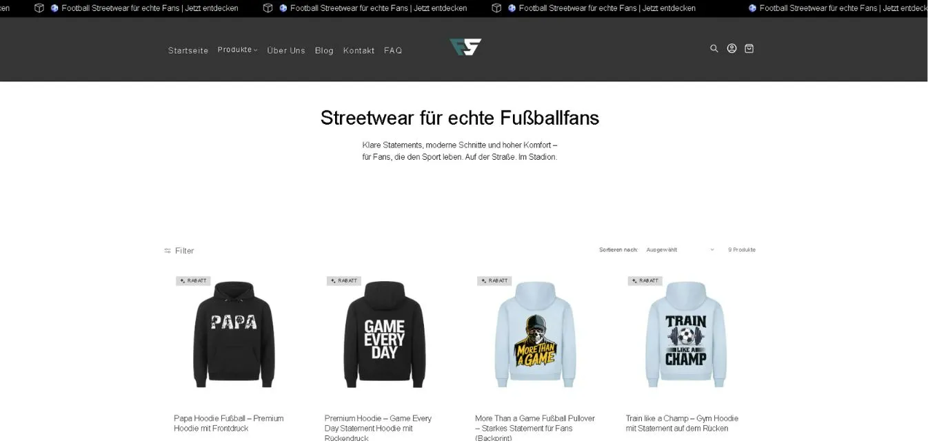 Produktübersicht im E-Commerce-Shop von Futbol-Style