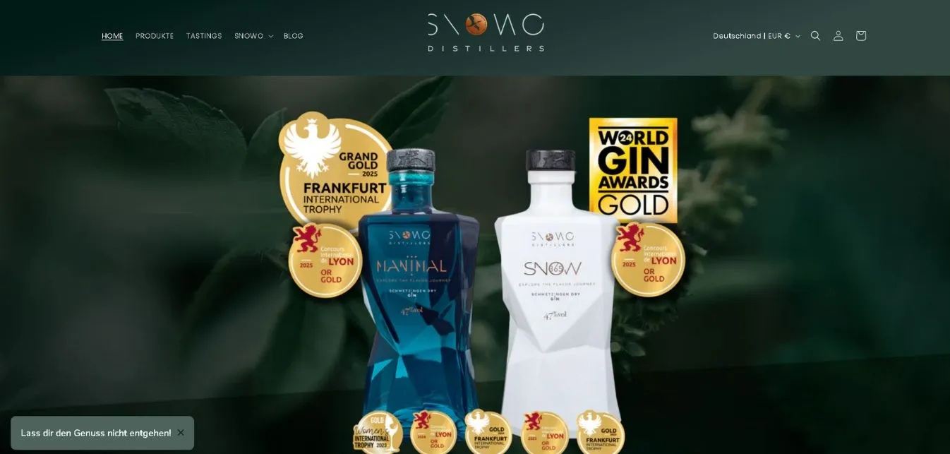 Startseite des Online-Shops von SNOWO