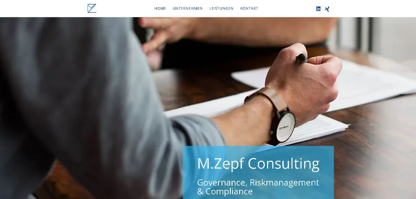 Startseite von M.Zepf Consulting mit Fokus auf Governance Riskmanagement und Compliance