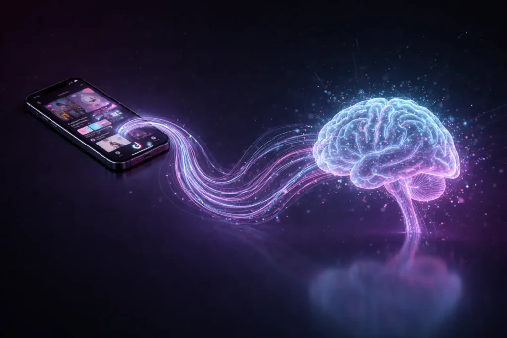 Visualisierung wie der TikTok-Algorithmus Inhalte analysiert und über For You Pages verteilt