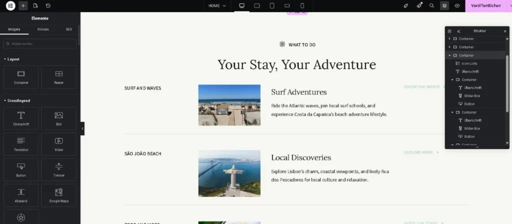 wordpress website erstellen – Elementor Editor Oberfläche zum Bearbeiten von Seiten im WordPress Frontend