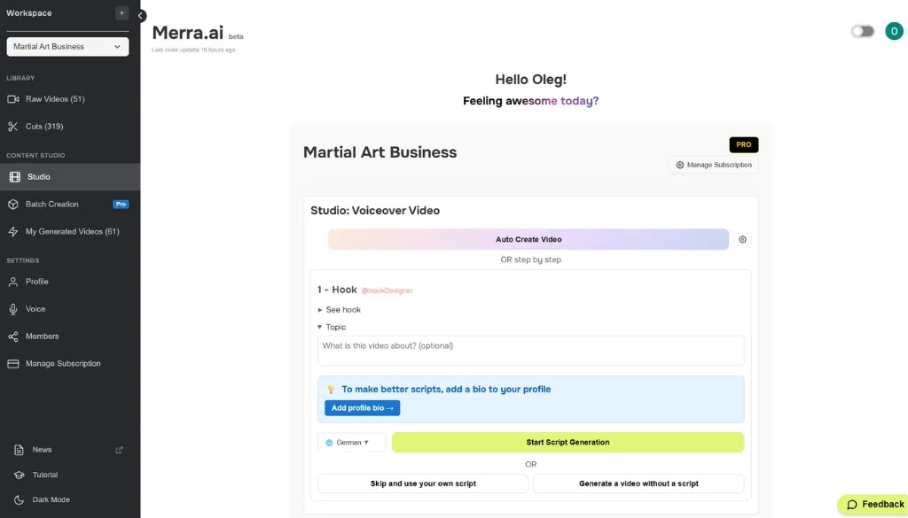 KI Tool zur Erstellung von Social Media Videos und automatisiertem Content mit Merra