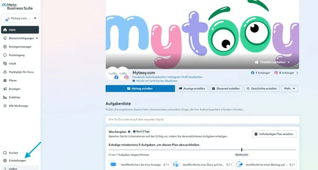 Meta Business Manager Einstellungen zur Verwaltung von Unternehmenskonten öffnen