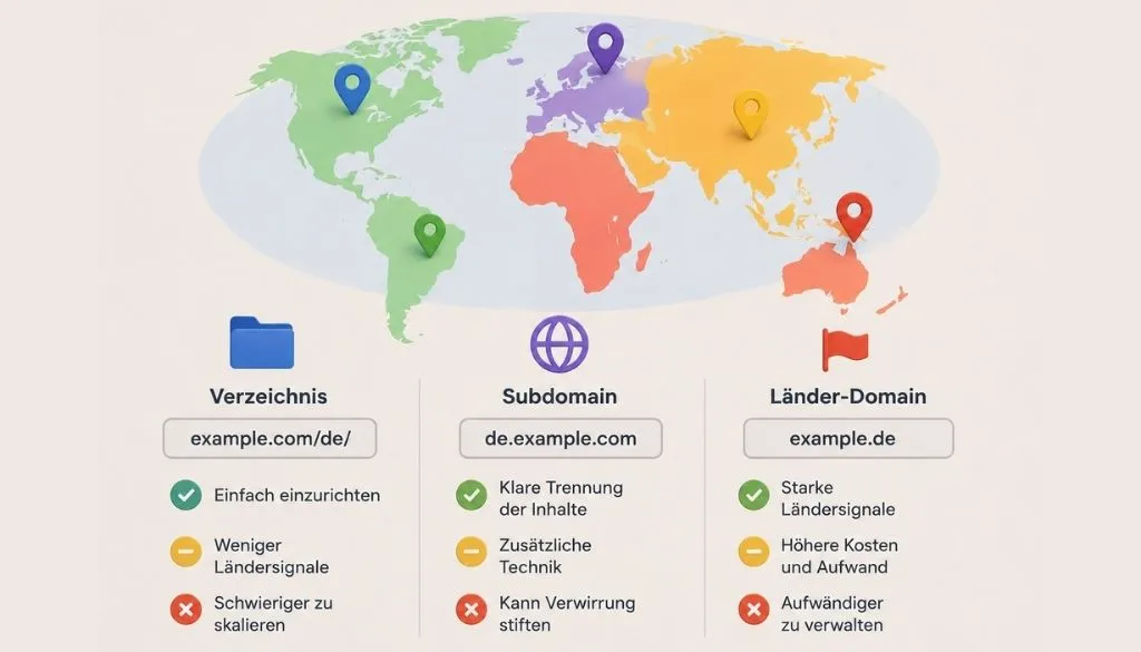 Vergleich von Verzeichnis, Subdomain und Länder-Domain für mehrsprachige SEO und internationales SEO