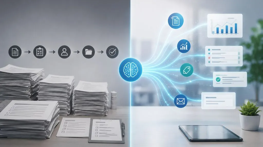 KI-Prozessautomatisierung verbindet manuelle Dokumentenabläufe mit datenbasierten Workflows.